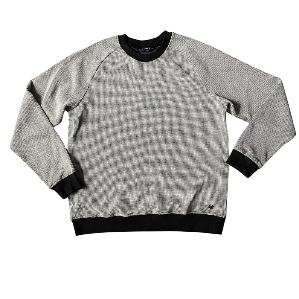 Stone Rose Men’s Geo Knit Raglan Sweater XL Textured Contrast Black Ivory